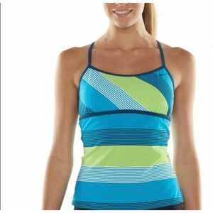 Nike Women’s Tankini Swimsuit Top Racerback Aqua, Lime & Teal Stripes 16 NWT
